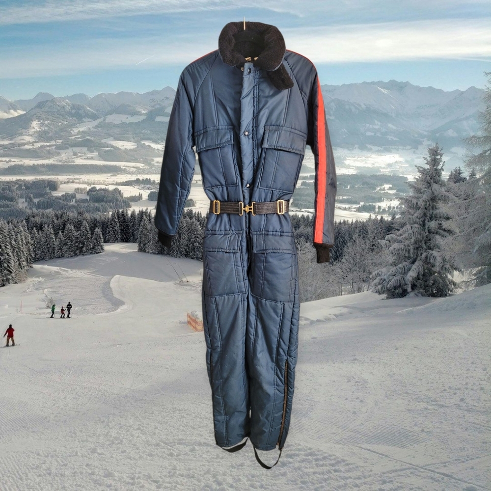 Men's Blue Snowmoblie Jumpsuit with Red Stripe